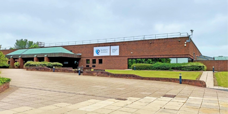 Exterior photo of Quotient Sciences' Alnwick, UK facility