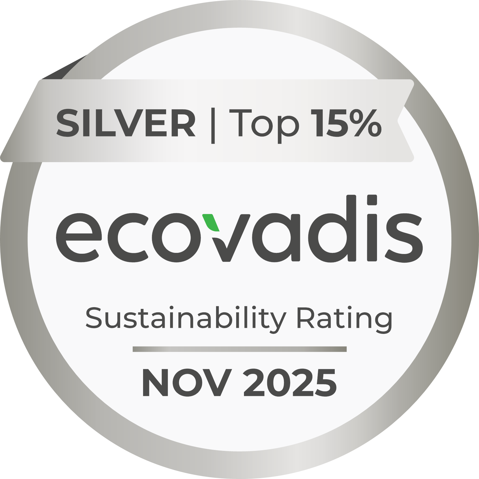 Silver Medal - Top 15% EcoVadis Sustainability Rating - November 2025